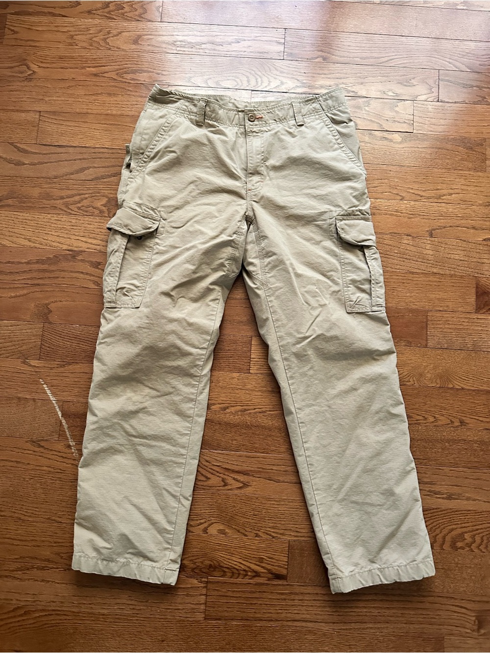 Vintage LL Bean Men Khaki Cargo Pants 36x32 Camo Lined Outdoor Hunt Hike Utility